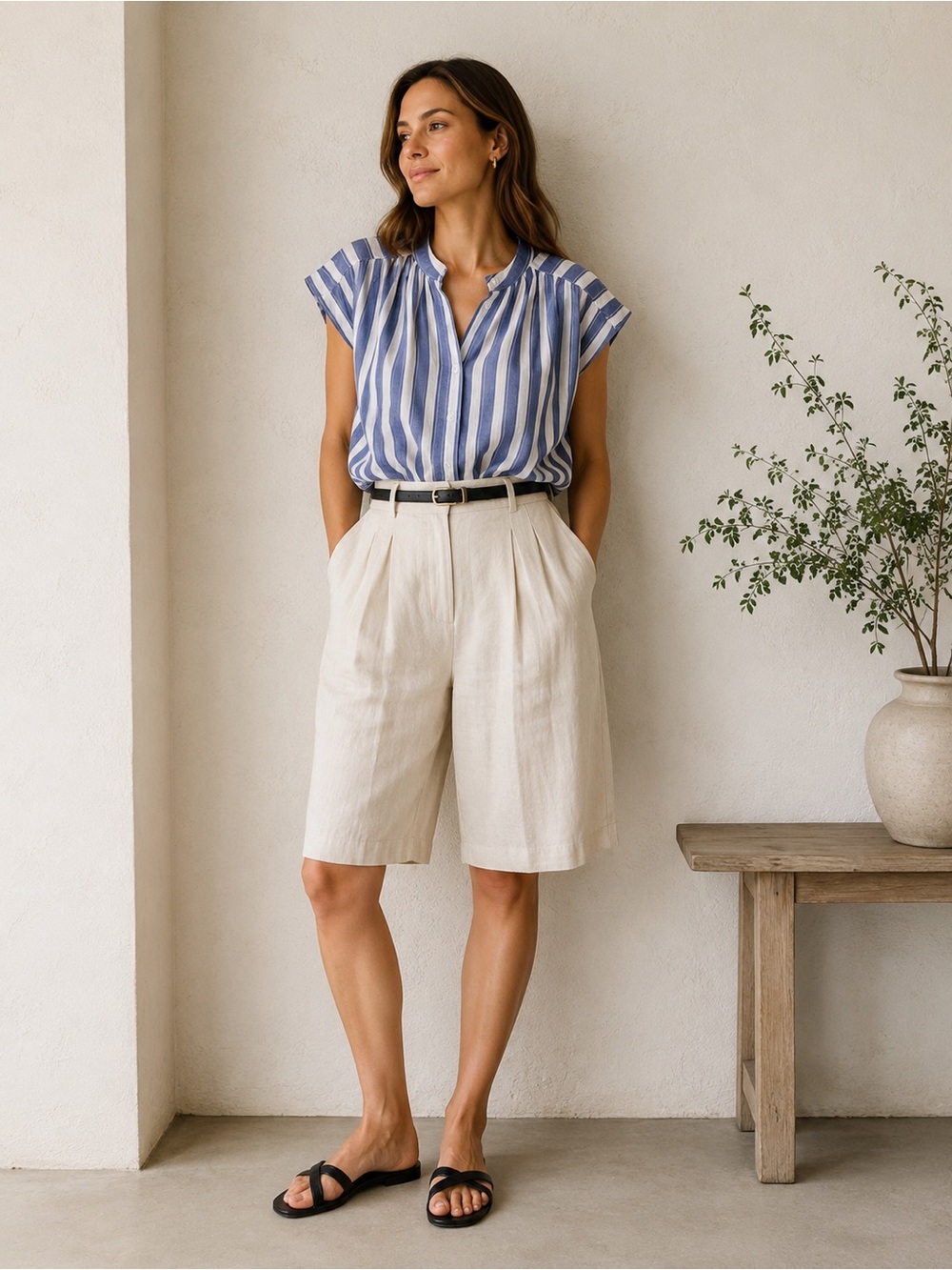 Banana Republic Blue Striped Ramie Oversized Semi Sheer Button Up Top NWT Size M
